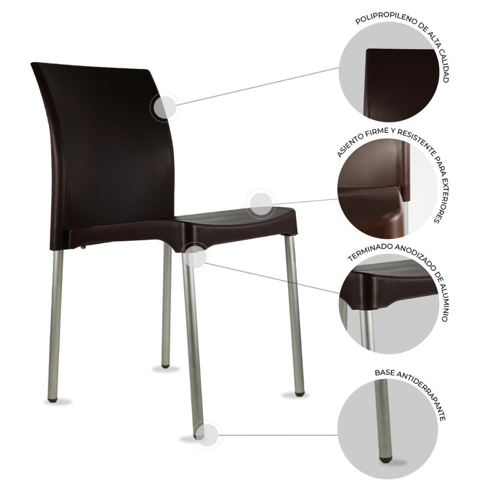 SILLA KINGSTRONG VIVANTI PLASTICO SILL0020357 | Silla Estilizada Áreas de Espera Cafetería | Base 4 Puntas | Terminado Anodizado | Polipropileno | Interior + Exterior
