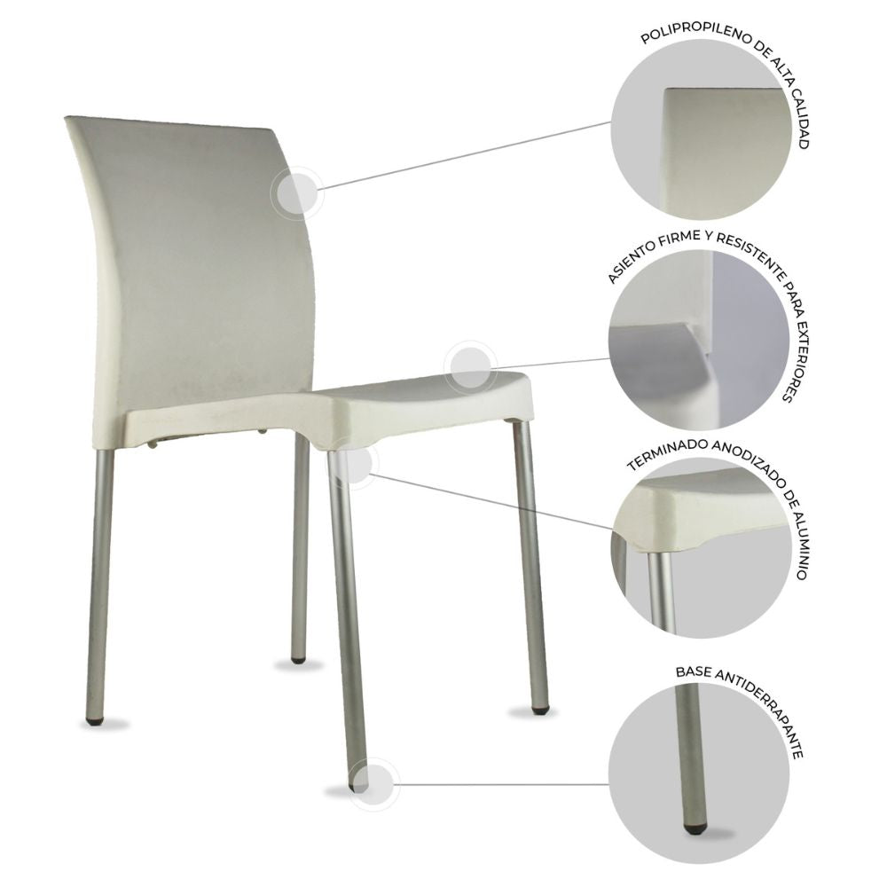 SILLA KINGSTRONG VIVANTI PLASTICO SILL0020357 | Silla Estilizada Áreas de Espera Cafetería | Base 4 Puntas | Terminado Anodizado | Polipropileno | Interior + Exterior