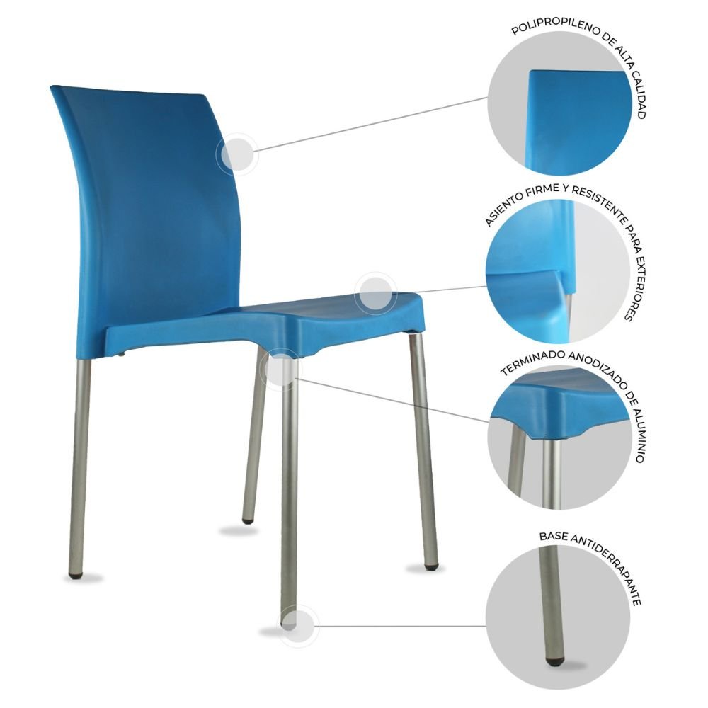 SILLA KINGSTRONG VIVANTI PLASTICO SILL0020357 | Silla Estilizada Áreas de Espera Cafetería | Base 4 Puntas | Terminado Anodizado | Polipropileno | Interior + Exterior