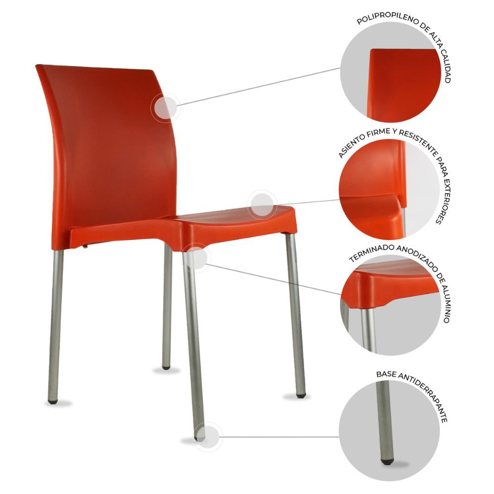 SILLA KINGSTRONG VIVANTI PLASTICO SILL0020357 | Silla Estilizada Áreas de Espera Cafetería | Base 4 Puntas | Terminado Anodizado | Polipropileno | Interior + Exterior