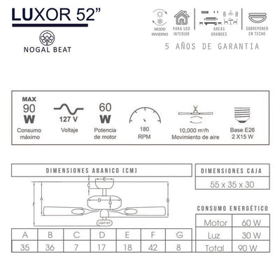 Ventilador Decorativo de Techo para Despacho - MASTERFAN LUXOR 52 - Varios Colores - 4 Aspas Áreas Grandes Ventiladores de Techo Ventiladores de Pie Ventiladores de Pared Ventiladores Decorativos Diseño de Interiores Estilo Funcionalidad Espacio Acogedor Oficina Sala Terraza Asesoramiento Diseño de Interiores Tienda Online Compra Online Atención al Cliente Soporte Servicio Postventa Restaurante Bar Ventilador Comercial Hotel Hostelería