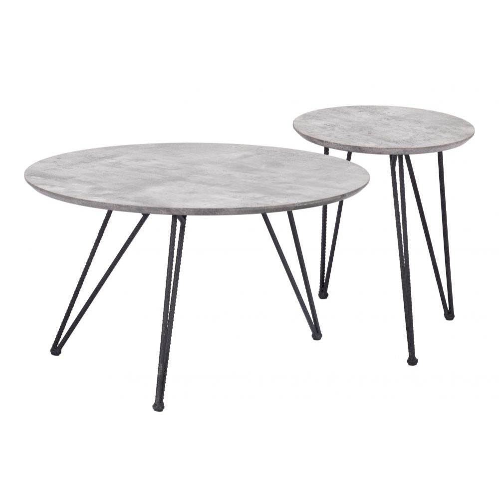 JUEGO DE MESA NOGAL BEAT KERRIS | Mesa de Centro Ocasional | Estructura Acero Negro | Gris | MDF de Hormigón Sintético | Interior - 109232 - Zuo - NOGAL BEAT - Mesas