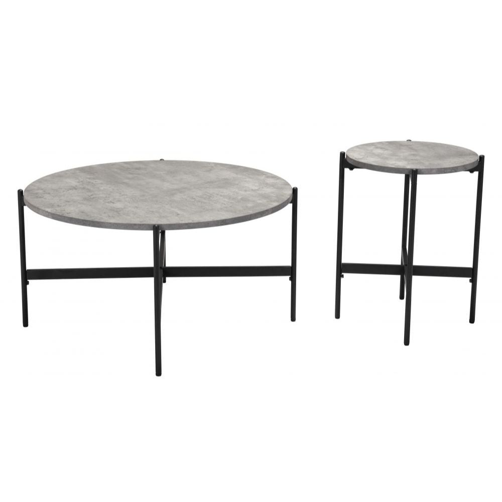 JUEGO DE MESA NOGAL BEAT MALO | Mesa de Centro Ocasional | Estructura Acero Negro | Gris | MDF de Hormigón Sintético | Interior - 109231 - Zuo - NOGAL BEAT - Mesas