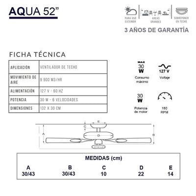 Masterfan Aqua 52" Ventilador de Techo Resistente al Agua - AQUA 52 - Masterfan - NOGAL BEAT - Ventiladores
