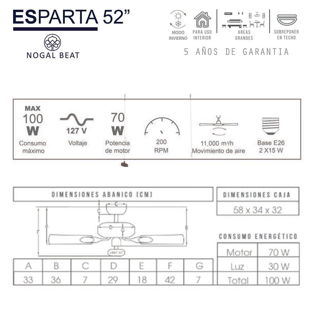 Masterfan Esparta 52 Ventilador Techo Decorativo Moderno Aspas Madera - ESPARTA 52-B - Masterfan - NOGAL BEAT - Ventiladores