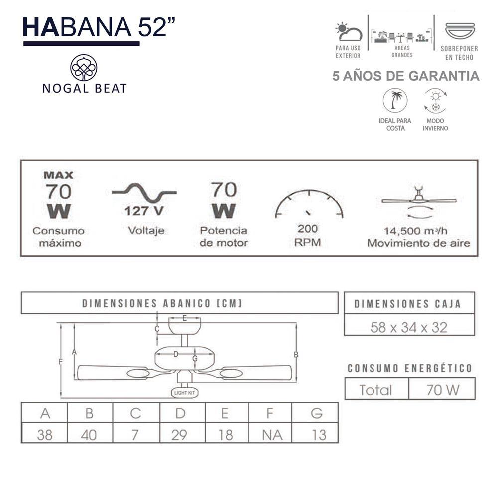 Masterfan Habana 52" Ventilador Techo Decorativo Para Uso Exterior - HABANA 52-B - Masterfan - NOGAL BEAT - Ventiladores