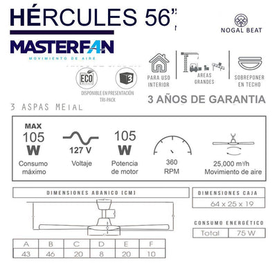 Masterfan Hercules 56 Ventilador Industrial Paquete de 3 Piezas Escuela Oficina Bodega - HERCULES 56-3P - Masterfan - NOGAL BEAT - Ventiladores