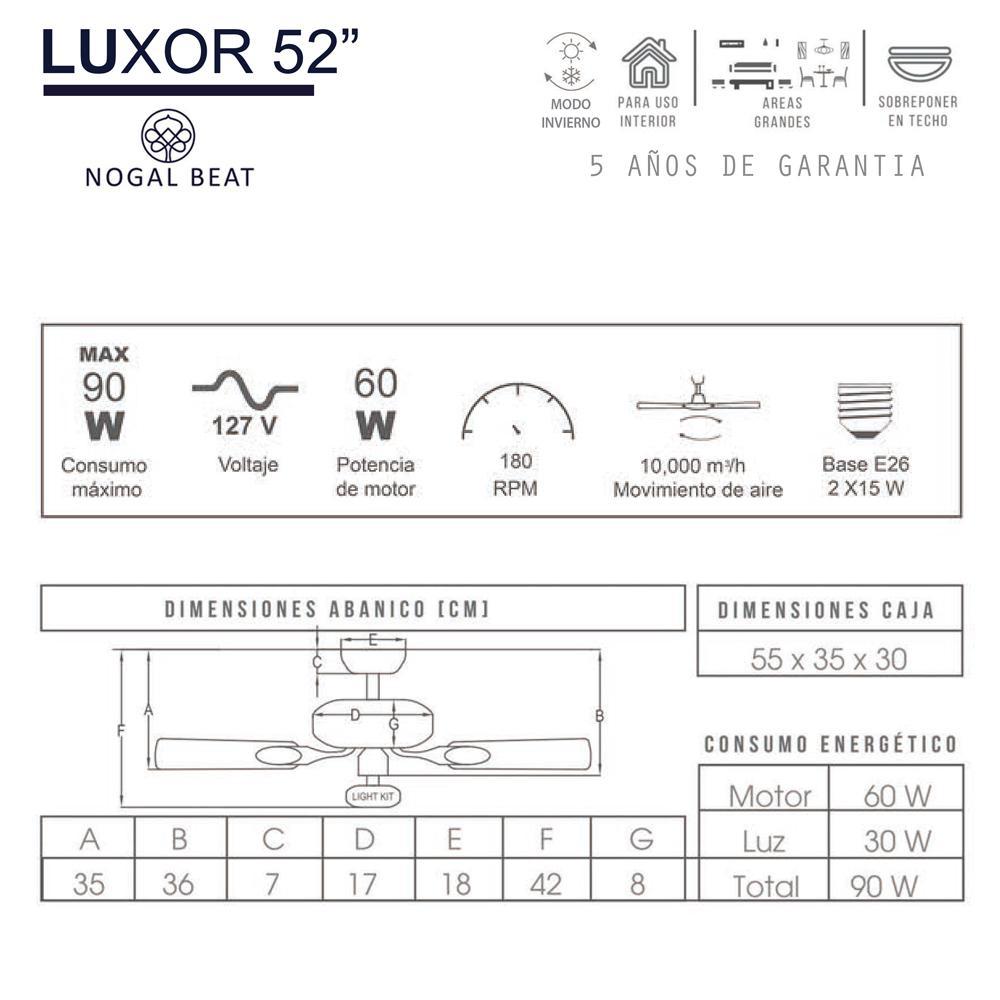 Masterfan Luxor 52 Ventilador Techo Decorativo De Lujo con Aspas de Madera - LUXOR 52 - Masterfan - NOGAL BEAT - Ventiladores