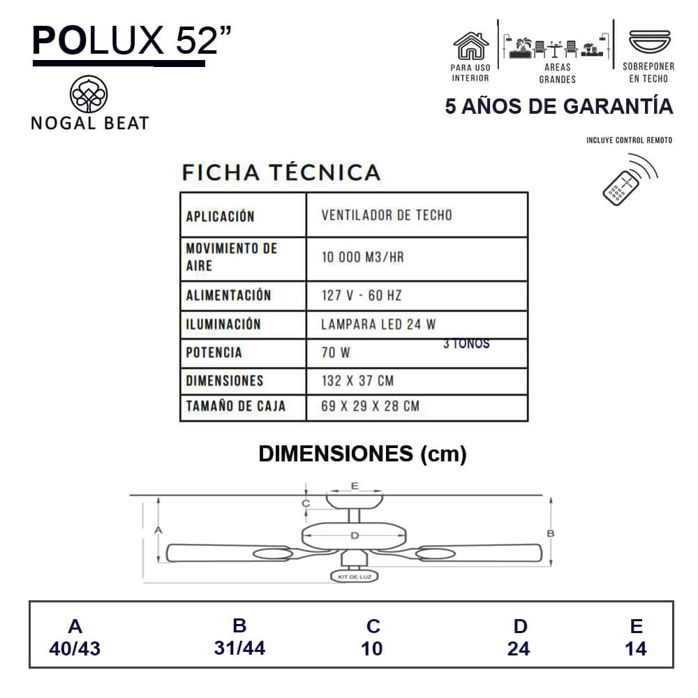 Masterfan Polux 52" Ventilador - POLUX 52 - Masterfan - NOGAL BEAT - Ventiladores