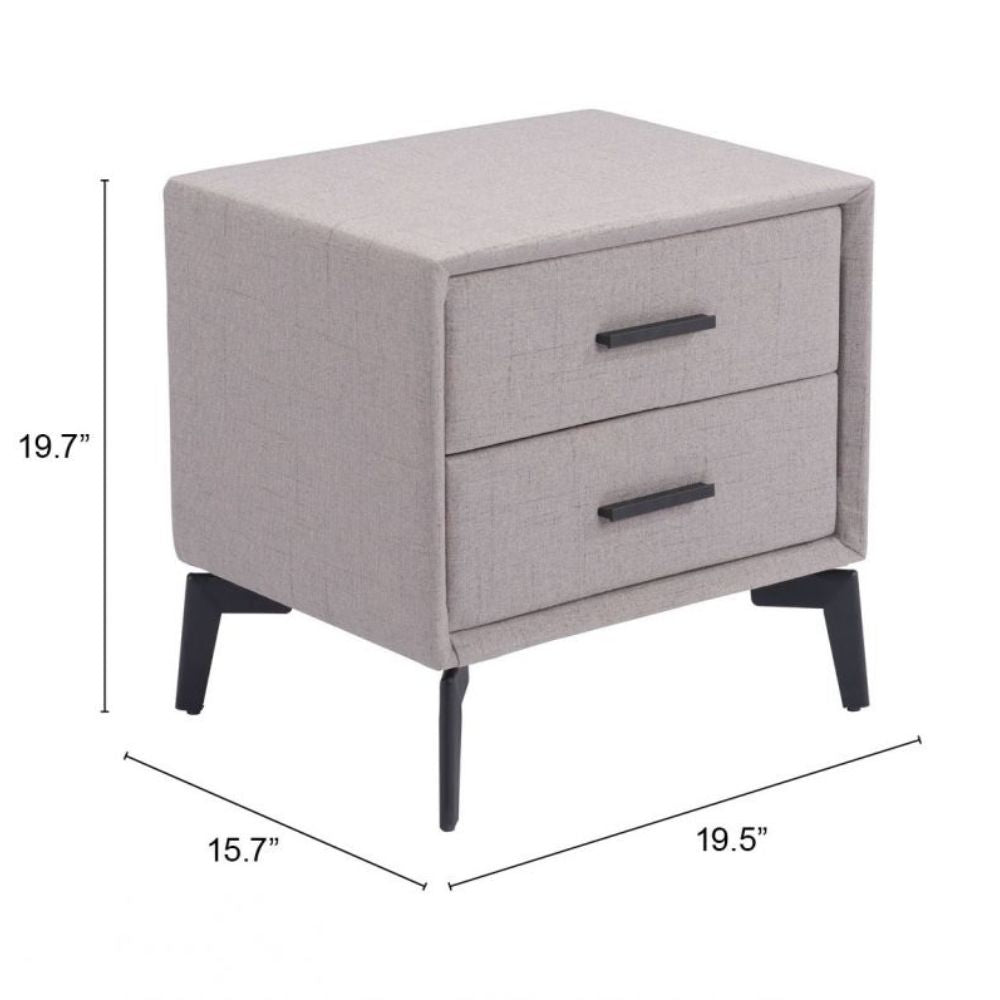 MESA AUXILIAR NOGAL BEAT HALLE | Mesa Auxiliar para Habitación | 51 cm | 2 Cajones | Gris | Terciopelo 100% Poliéster MDF Madera Contrachapada | Interior - 109623 - Zuo - NOGAL BEAT - Mesas