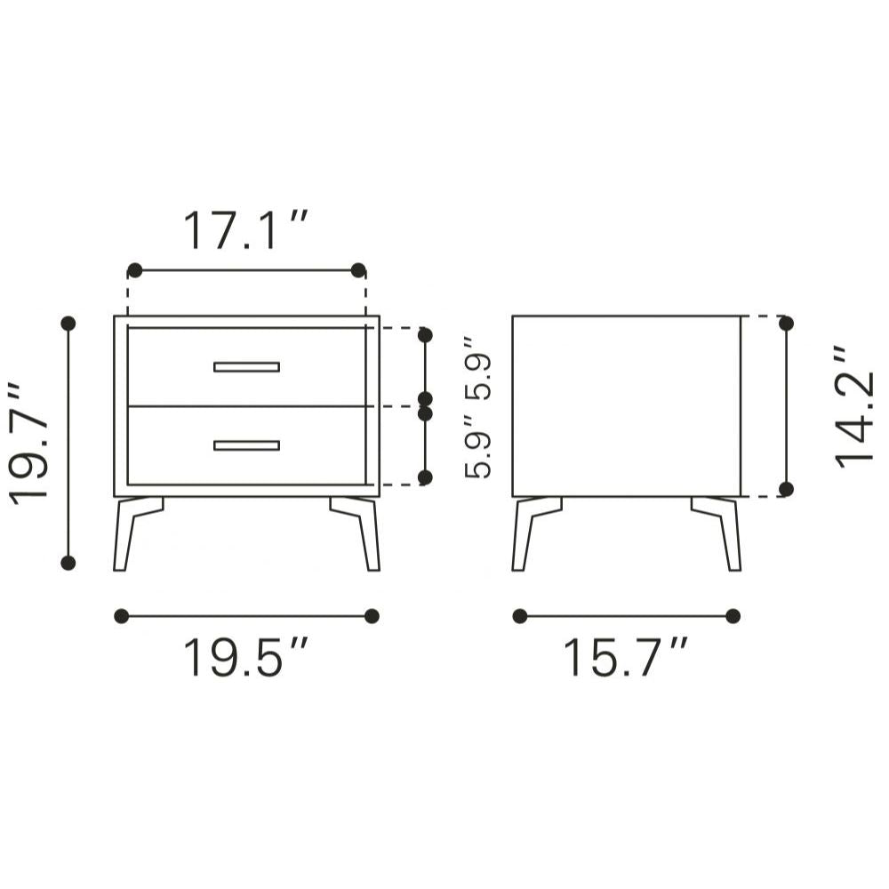 MESA AUXILIAR NOGAL BEAT MONTANA | Mesa Auxiliar para Habitación | 51 cm | 2 Cajones | Marrón | Terciopelo 100% Poliéster MDF Madera Contrachapada | Interior - 109624 - Zuo - NOGAL BEAT - Mesas