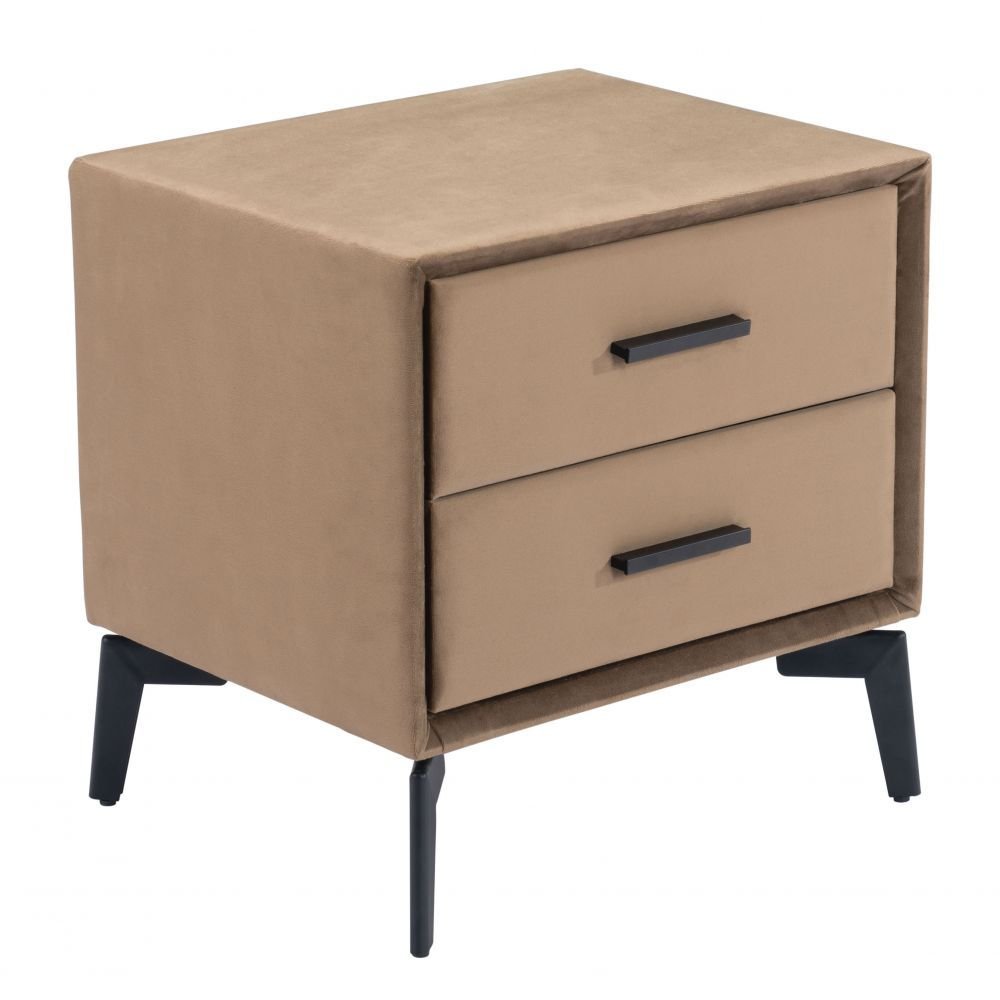 MESA AUXILIAR NOGAL BEAT MONTANA | Mesa Auxiliar para Habitación | 51 cm | 2 Cajones | Marrón | Terciopelo 100% Poliéster MDF Madera Contrachapada | Interior - 109624 - Zuo - NOGAL BEAT - Mesas