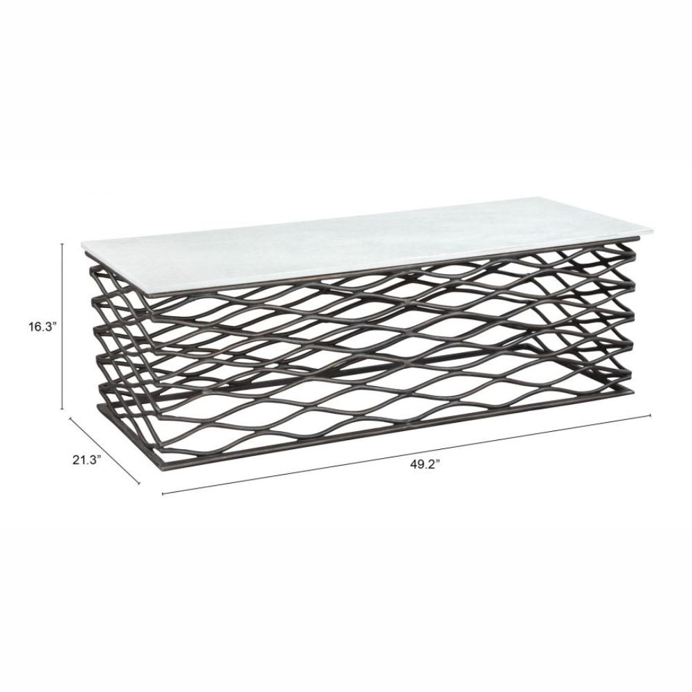 MESA DE CENTRO NOGAL BEAT DUCHESS | Mesa de Centro Ocasional para Sala | 42 cm | Estructura Aluminio Chapado Negro | Blanco | Mármol MDF | Interior - 109457 - Zuo - NOGAL BEAT - Mesas