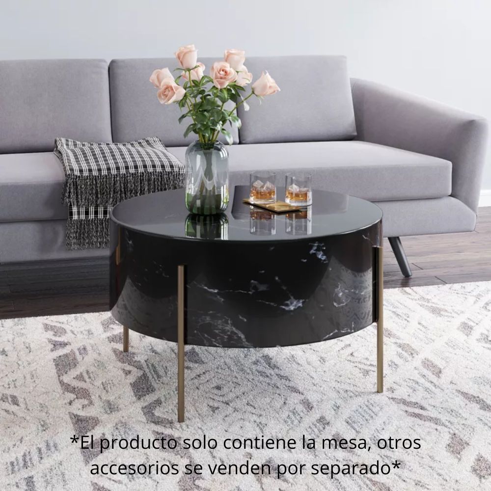 MESA DE CENTRO NOGAL BEAT FERRIER | Mesa de Centro Ocasional para Sala | 44 cm | Estructura Hierro Bronce | Negro | MDF | Interior - 109089 - Zuo - NOGAL BEAT - Mesas