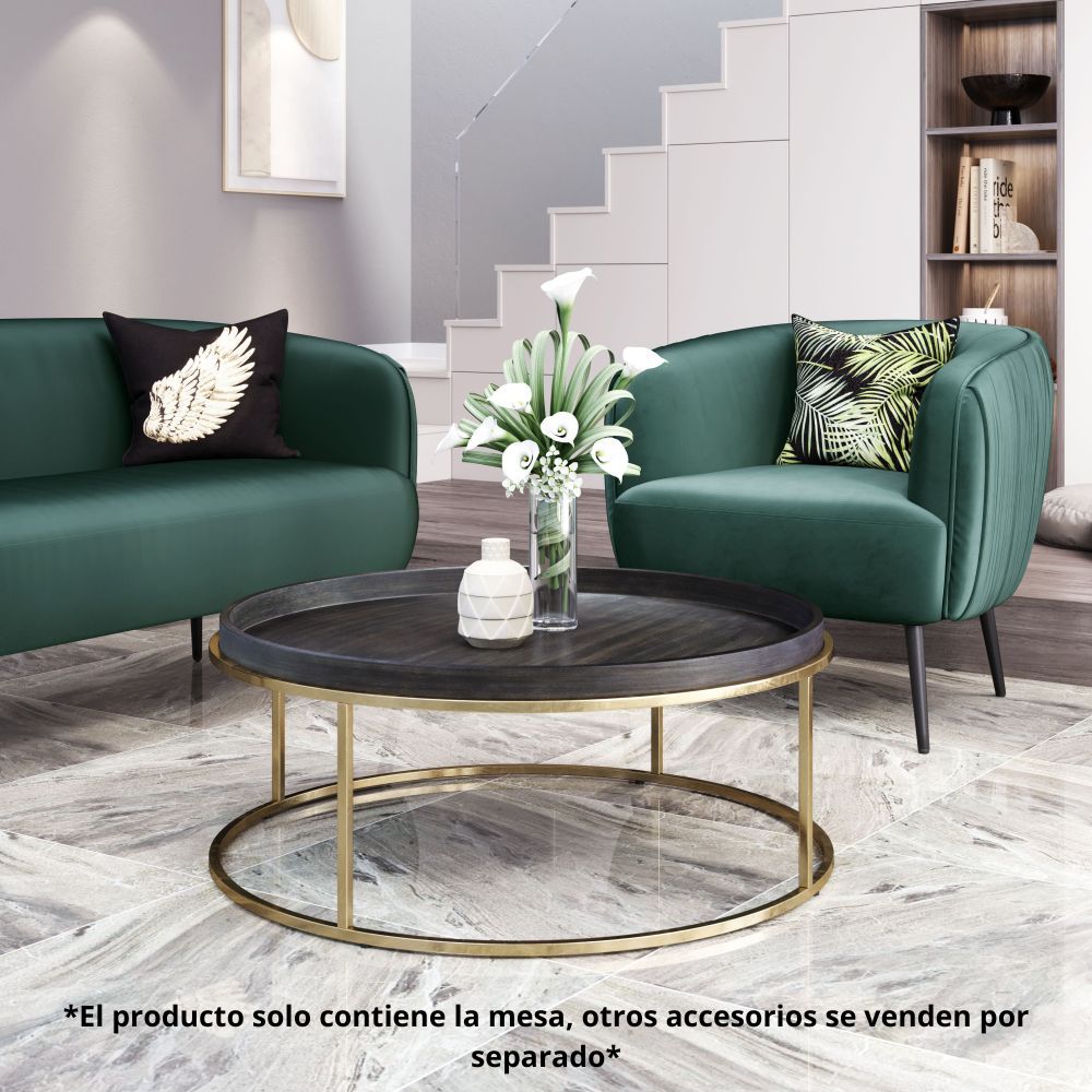 MESA DE CENTRO NOGAL BEAT JAHRE | Mesa de Centro Ocasional para Sala | 36 cm | Hierro Galvanizado Oro | Latón | Madera de Mango Pintada | Interior - 109385 - Zuo - NOGAL BEAT - Mesas