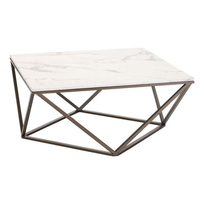 MESA DE CENTRO NOGAL BEAT TINTERN | Mesa de Centro Ocasional para Sala | 42 cm | Estructura Acero Bronce | Blanco | Mármol Sintético | Interior - 100657 - Zuo - NOGAL BEAT - Mesas