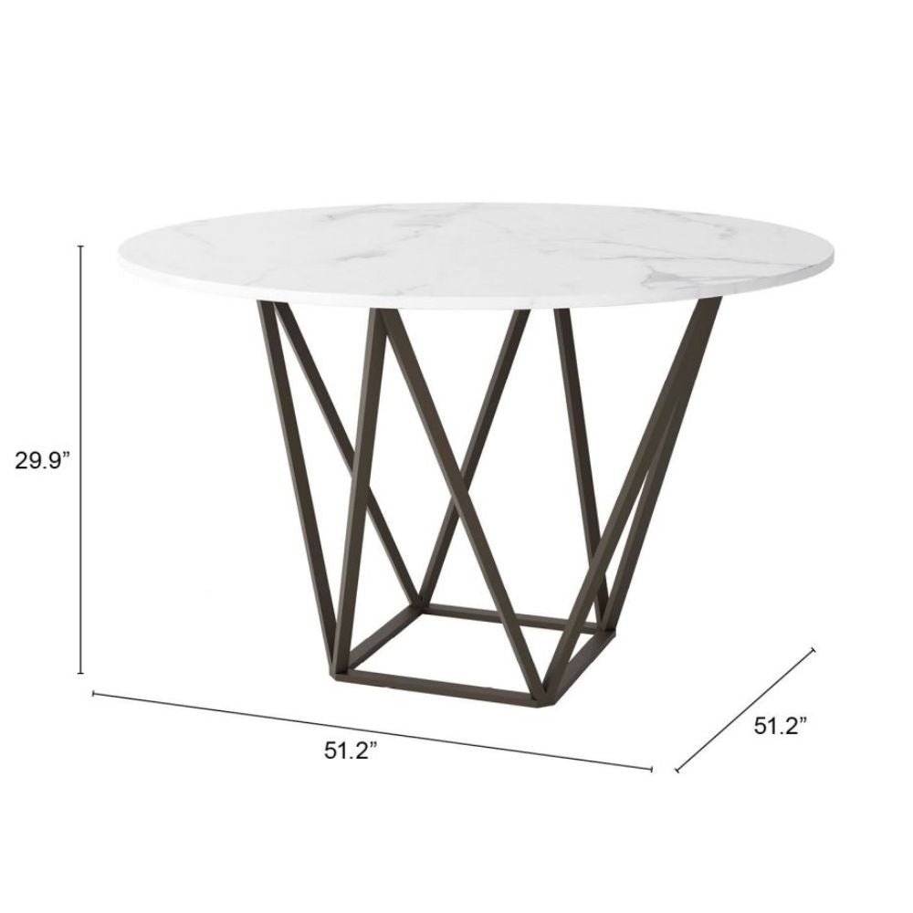 MESA NOGAL BEAT TINTERN | Mesa para Comedor | 76 cm | Base Acero Bronce | Blanco | Piedra Compuesta de Mármol Sintético | Interior - 100715 - Zuo - NOGAL BEAT - Mesas