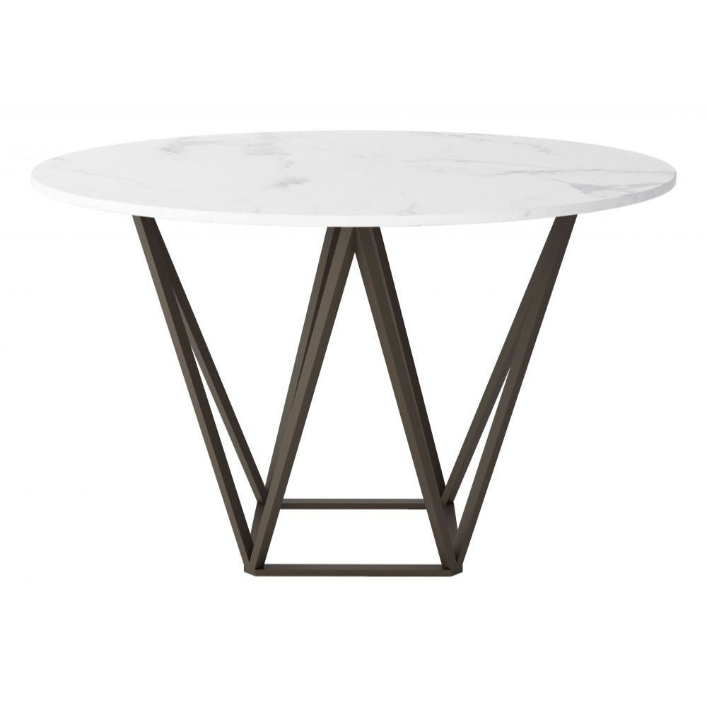 MESA NOGAL BEAT TINTERN | Mesa para Comedor | 76 cm | Base Acero Bronce | Blanco | Piedra Compuesta de Mármol Sintético | Interior - 100715 - Zuo - NOGAL BEAT - Mesas