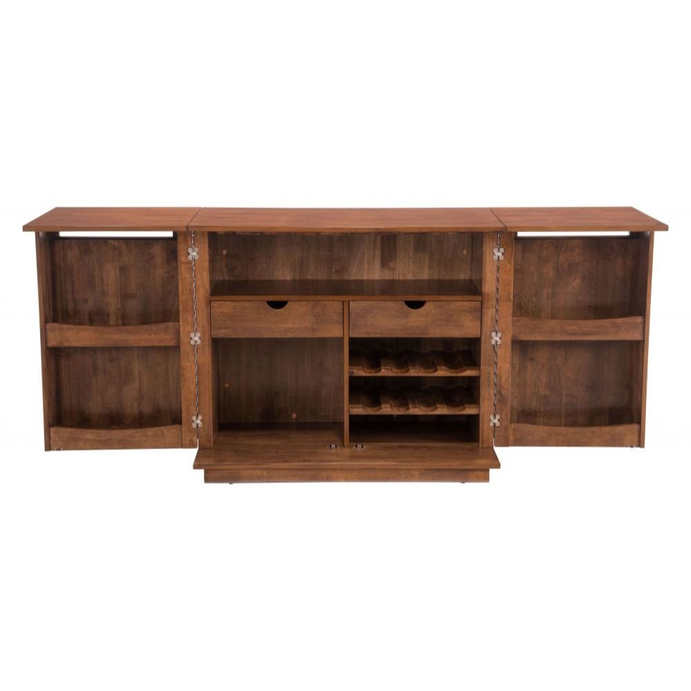 MUEBLE BAR NOGAL BEAT LINEA | Mueble Bar Nogal para Botellas y Copas | 2 Puertas 2 Cajones | Madera de Caucho Chapada en Nogal MDF | Interior - 100670 - Zuo - NOGAL BEAT - Credenza