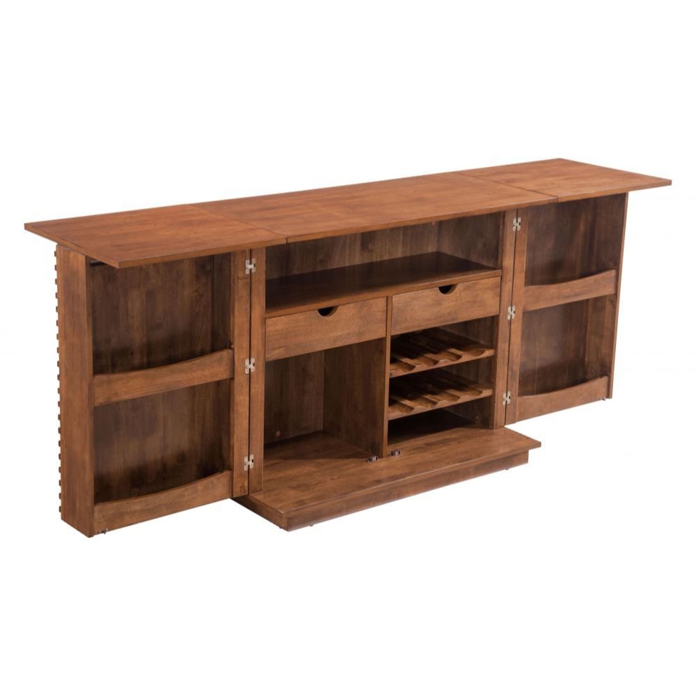 MUEBLE BAR NOGAL BEAT LINEA | Mueble Bar Nogal para Botellas y Copas | 2 Puertas 2 Cajones | Madera de Caucho Chapada en Nogal MDF | Interior - 100670 - Zuo - NOGAL BEAT - Credenza