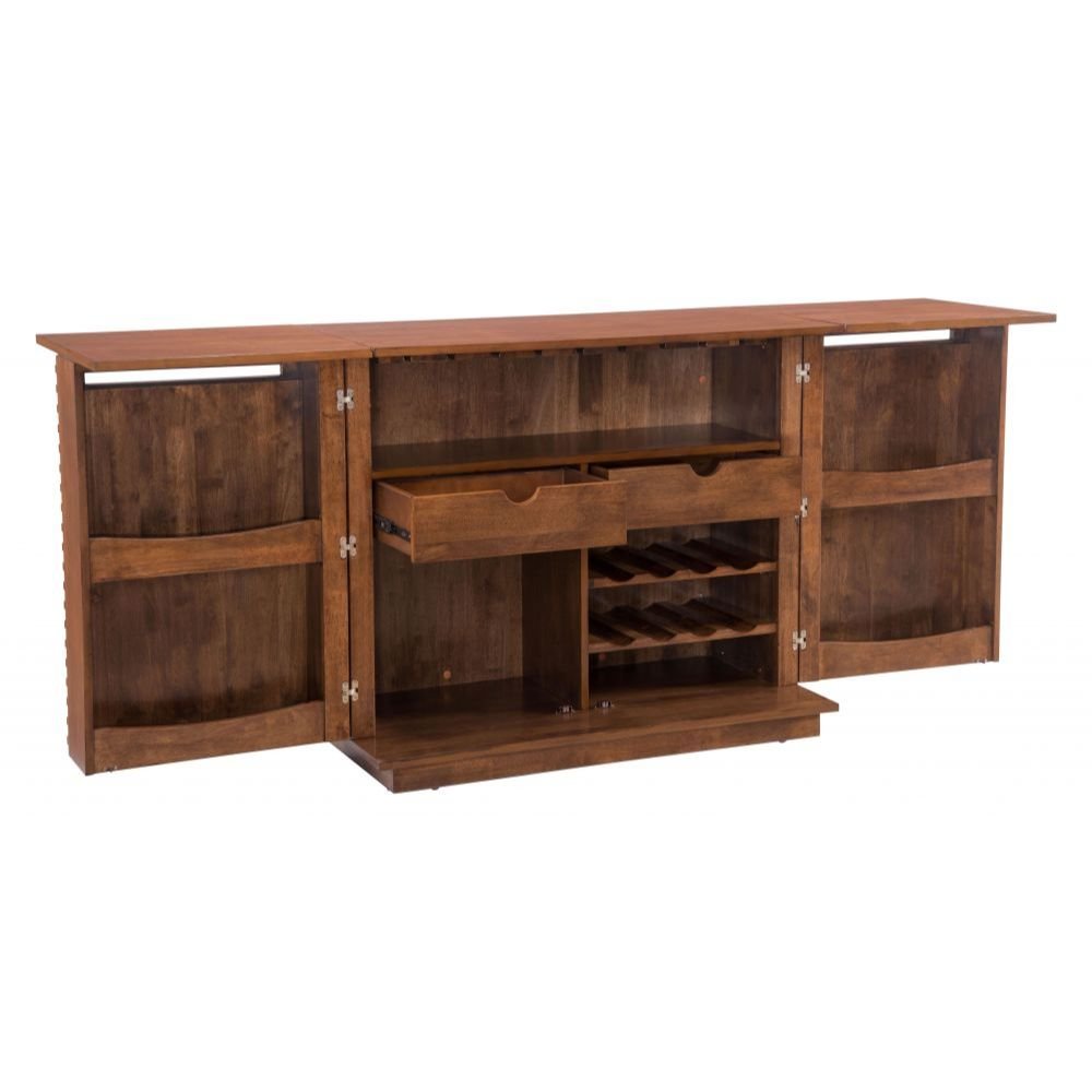 MUEBLE BAR NOGAL BEAT LINEA | Mueble Bar Nogal para Botellas y Copas | 2 Puertas 2 Cajones | Madera de Caucho Chapada en Nogal MDF | Interior - 100670 - Zuo - NOGAL BEAT - Credenza