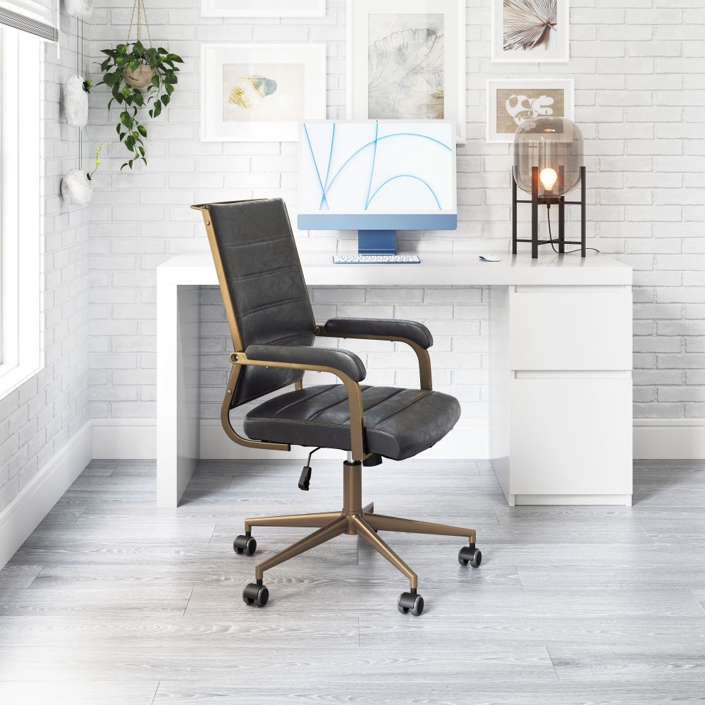 NOGAL BEAT AUCTION | Silla de Oficina | Base Estrella con Rodajas | Vintage Negro | Piel Sintética 100% Poliuretano Contrachapada | Interior - 109021 - Zuo - NOGAL BEAT -