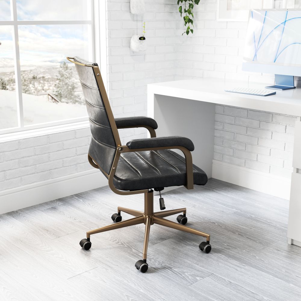 NOGAL BEAT AUCTION | Silla de Oficina | Base Estrella con Rodajas | Vintage Negro | Piel Sintética 100% Poliuretano Contrachapada | Interior - 109021 - Zuo - NOGAL BEAT -