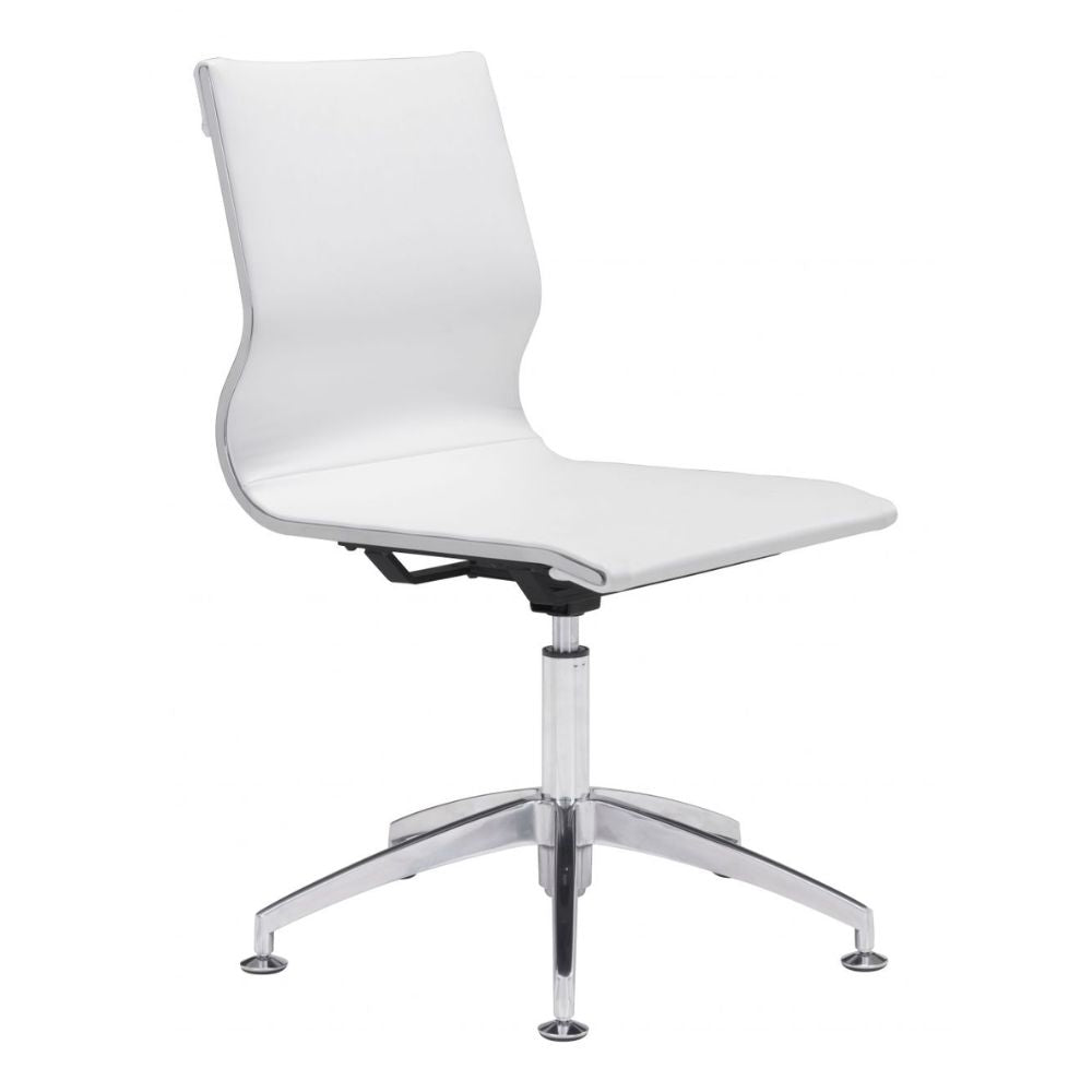 NOGAL BEAT GLIDER | Silla de Oficina para Conferencias | Base Estrella | Blanco | Piel Sintética 100% Poliuretano | Interior - 100378 - Zuo - NOGAL BEAT -