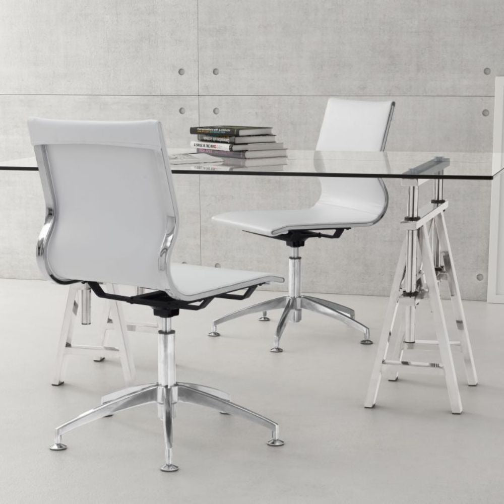 NOGAL BEAT GLIDER | Silla de Oficina para Conferencias | Base Estrella | Blanco | Piel Sintética 100% Poliuretano | Interior - 100378 - Zuo - NOGAL BEAT -