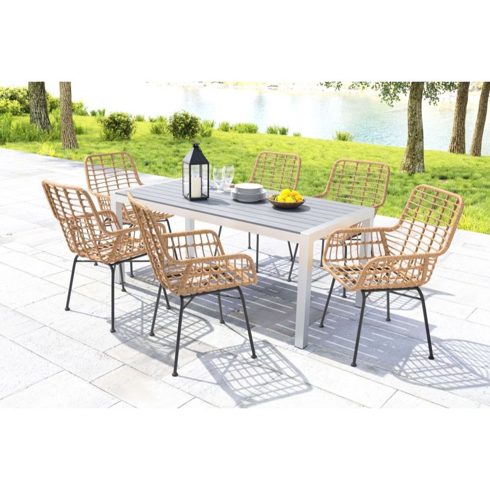 NOGAL BEAT LYON | Silla de Comedor Al Aire Libre | Extructura en Metal | Natural | Tejido Ratán Sintético | Exterior - 703941 - Zuo - NOGAL BEAT -