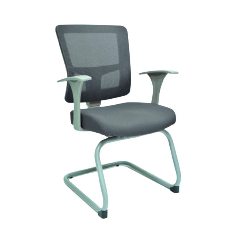 Requiez Sillon Visitante Quadra Respaldo Mesh RE-1365 Poliester Base Trineo Acero Tubular Gris - RE-1365 - Requiez - NOGAL BEAT -