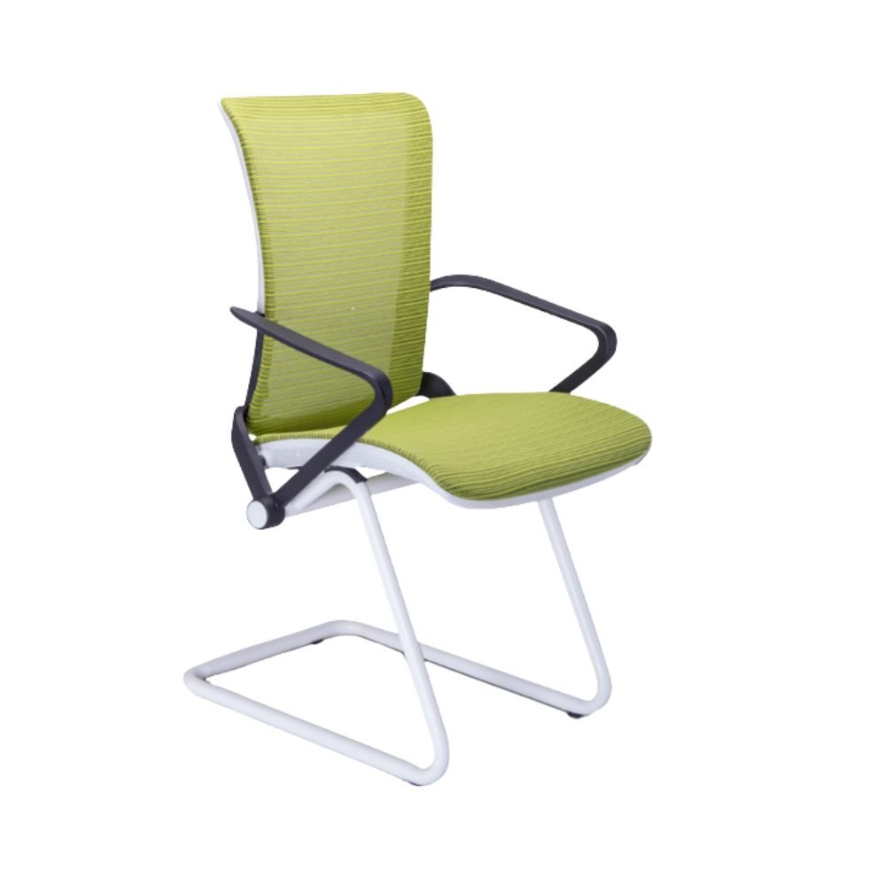 Requiez Sillon Visitante Staff RM-9015 Mesh Verde Base Trineo Acero Tubular Redondo Blanco - RM-9015 - Requiez - NOGAL BEAT -