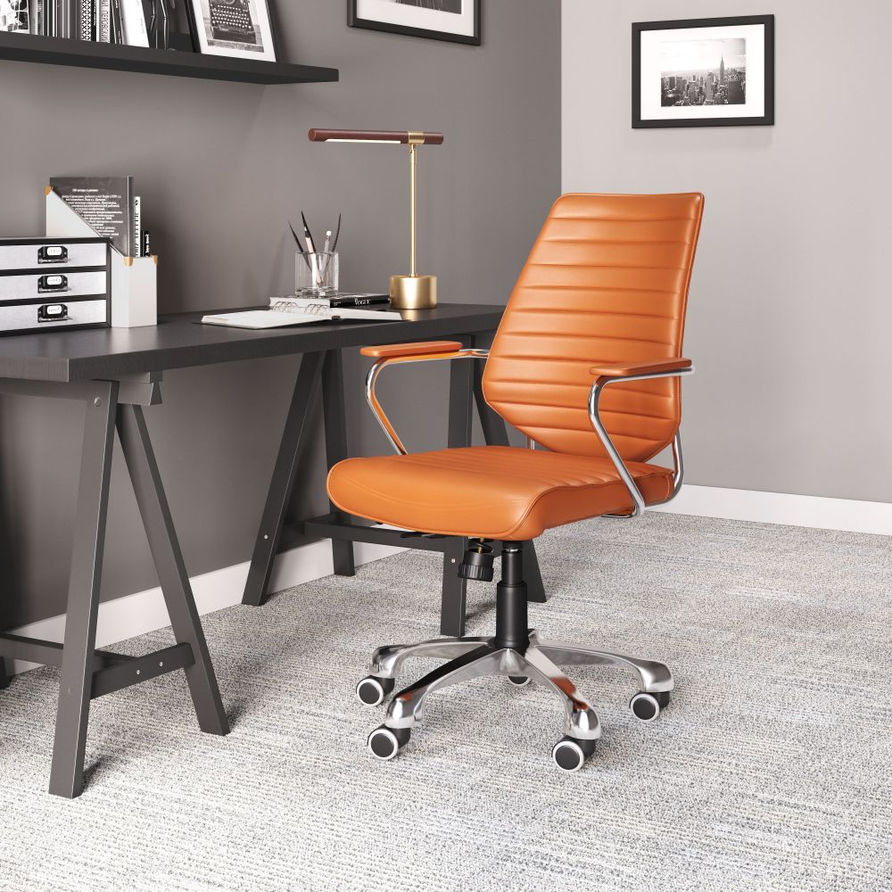 SILLA NOGAL BEAT ENTERPRISE | Silla de Oficina Moderna Gerencial | Base Estrella con Rodajas | Naranja | Piel sintética 100% Poliuretano | Interior - 205167 - Zuo - NOGAL BEAT -