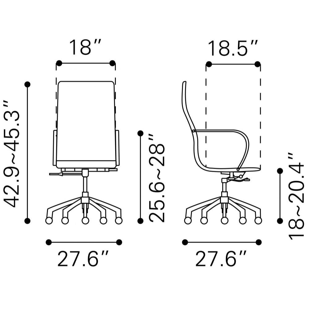 SILLA NOGAL BEAT GLIDER RESPALDO ALTO | Silla de Oficina para Empresa | Base Estrella con Rodajas | Negro | Piel Sintética 100% Poliuretano | Interior - 100371 - Zuo - NOGAL BEAT -