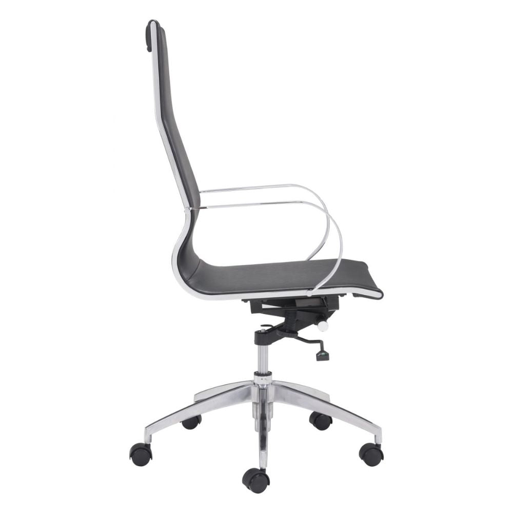 SILLA NOGAL BEAT GLIDER RESPALDO ALTO | Silla de Oficina para Empresa | Base Estrella con Rodajas | Negro | Piel Sintética 100% Poliuretano | Interior - 100371 - Zuo - NOGAL BEAT -