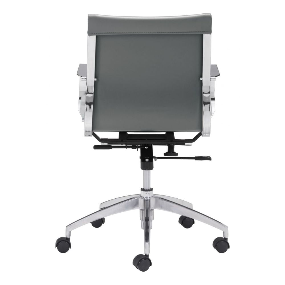 SILLA NOGAL BEAT GLIDER RESPALDO BAJO | Silla de Oficina para Empresa | Base Estrella con Rodajas | Gris | Piel Sintética 100% Poliuretano | Interior - 100835 - Zuo - NOGAL BEAT -