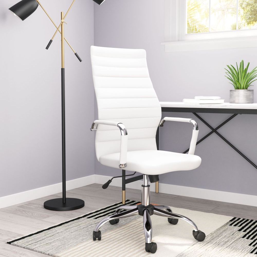 SILLA NOGAL BEAT PRIMERO | Silla de Oficina Moderna Ejecutiva | Base Estrella con Rodajas | Blanco | Polipiel 100% Poliuretano | Interior - 101822 - Zuo - NOGAL BEAT -