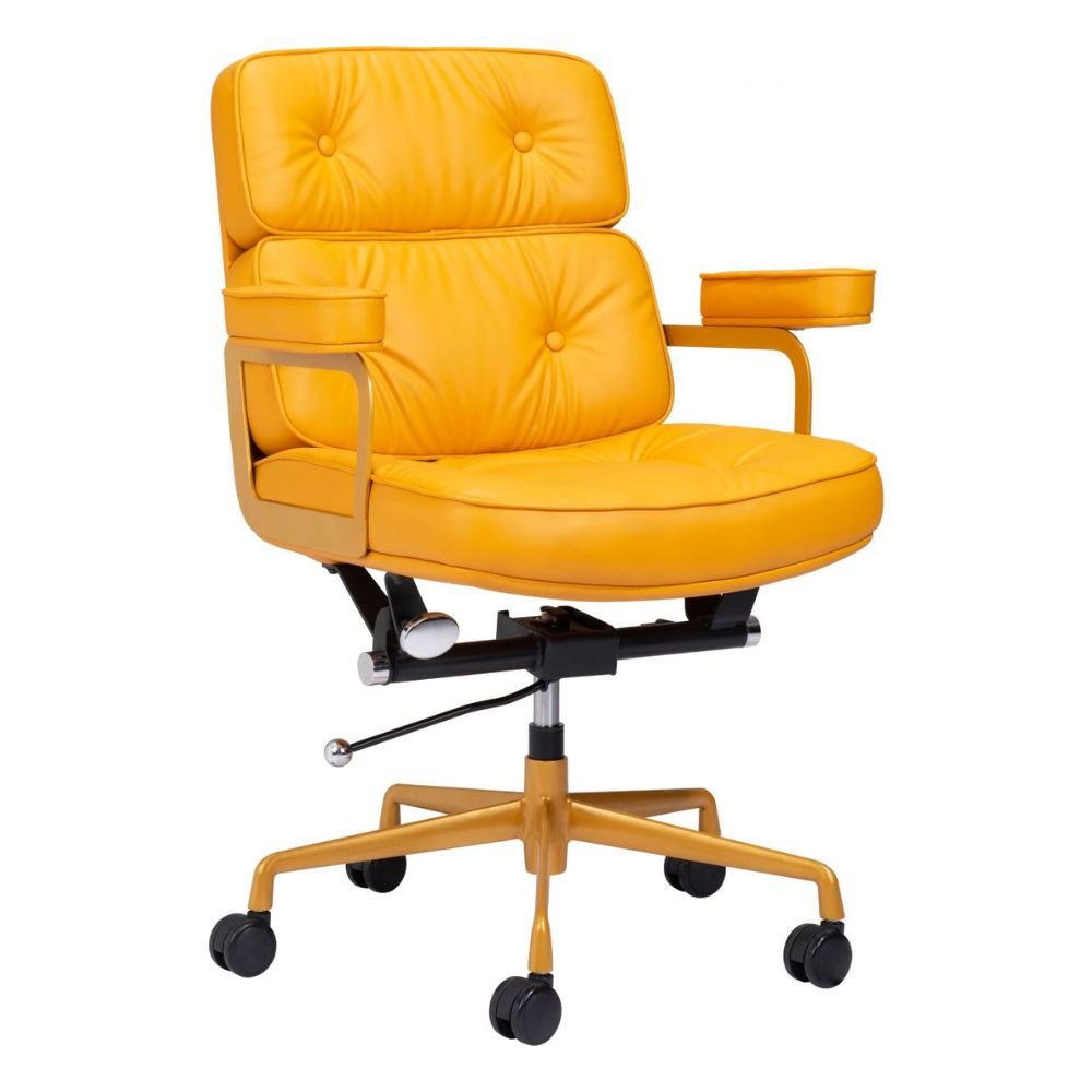 SILLA NOGAL BEAT SMITHS | Silla de Oficina Moderna | Base Estrella con Rodajas | Amarillo | Piel Sintética 100% Poliuretano | Interior - 109472 - Zuo - NOGAL BEAT -