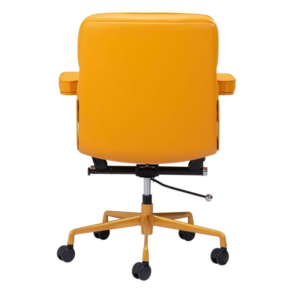 SILLA NOGAL BEAT SMITHS | Silla de Oficina Moderna | Base Estrella con Rodajas | Amarillo | Piel Sintética 100% Poliuretano | Interior - 109472 - Zuo - NOGAL BEAT -