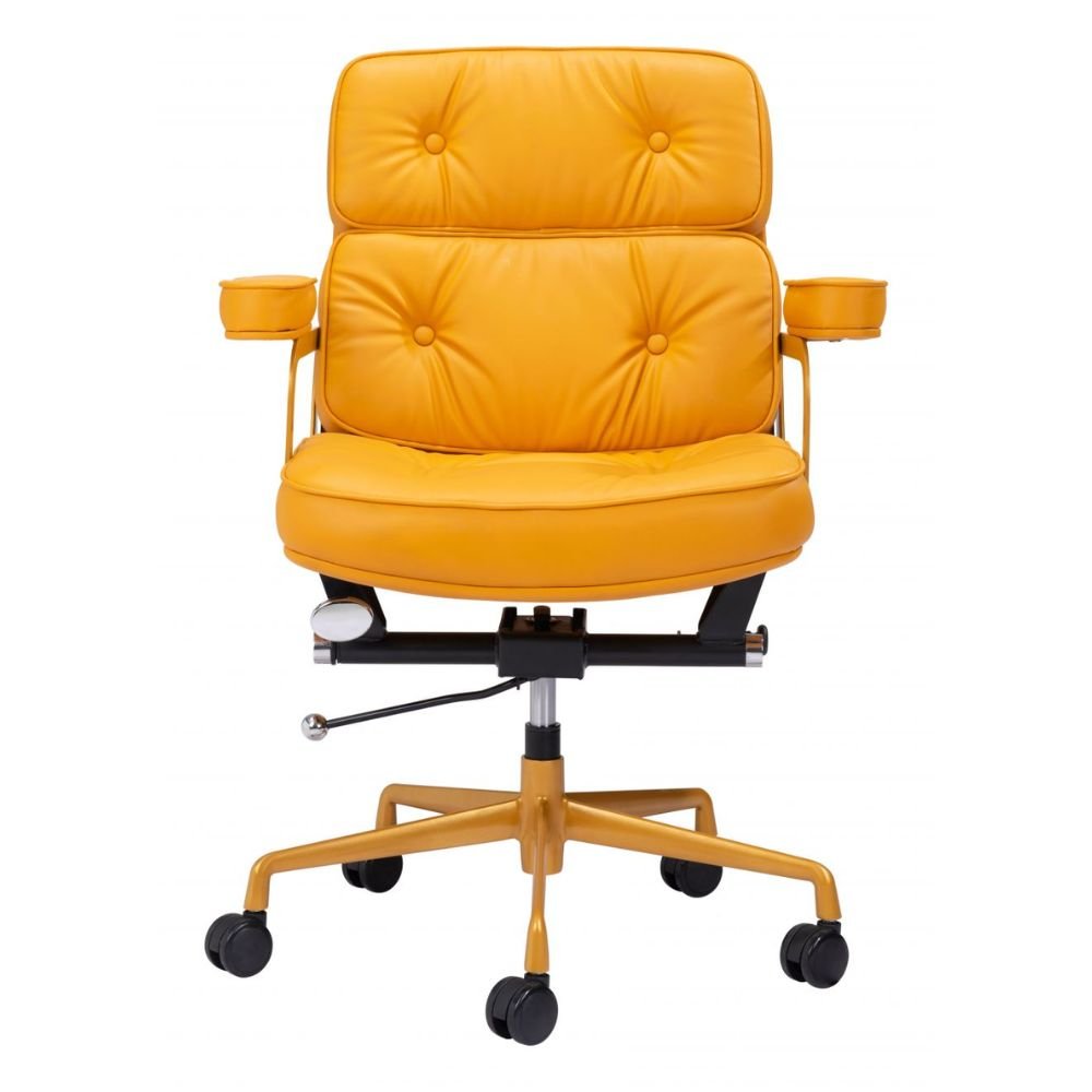 SILLA NOGAL BEAT SMITHS | Silla de Oficina Moderna | Base Estrella con Rodajas | Amarillo | Piel Sintética 100% Poliuretano | Interior - 109472 - Zuo - NOGAL BEAT -