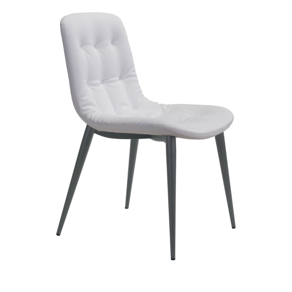 SILLA NOGAL BEAT TANGIERS | Silla para Comedor | Base Acero Gris | Blanco | Piel Sintética 100% Poliuretano Madera Contrachapada | Interior - 101083 - Zuo - NOGAL BEAT - Sillas