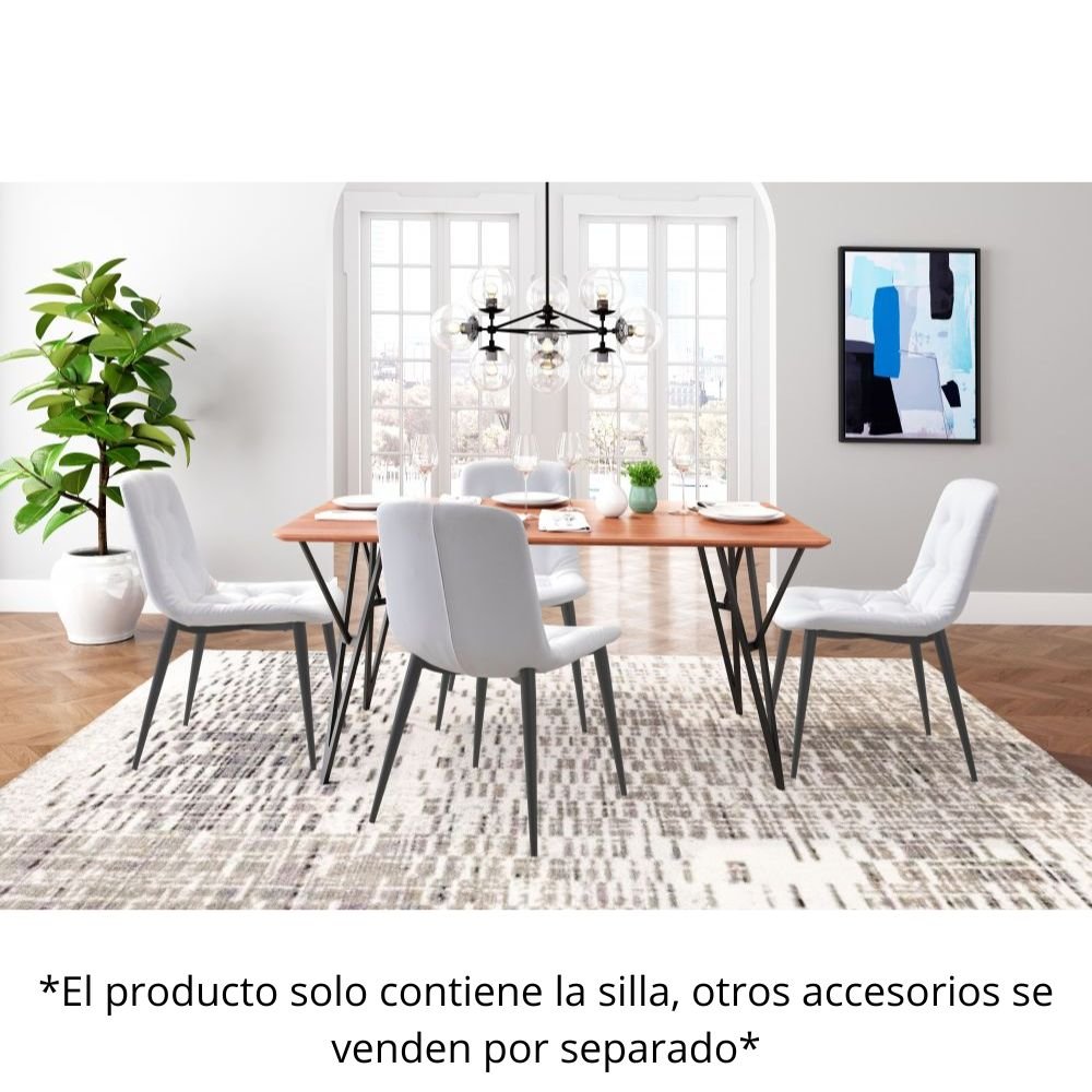 SILLA NOGAL BEAT TANGIERS | Silla para Comedor | Base Acero Gris | Blanco | Piel Sintética 100% Poliuretano Madera Contrachapada | Interior - 101083 - Zuo - NOGAL BEAT - Sillas