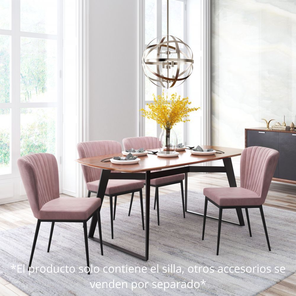 SILLA NOGAL BEAT TOLIVERE | Silla de Comedor | Base Acero Negro | Rosa | Terciopelo 100% Poliéster Madera Contrachapada | Interior - 101101 - Zuo - NOGAL BEAT - Sillas