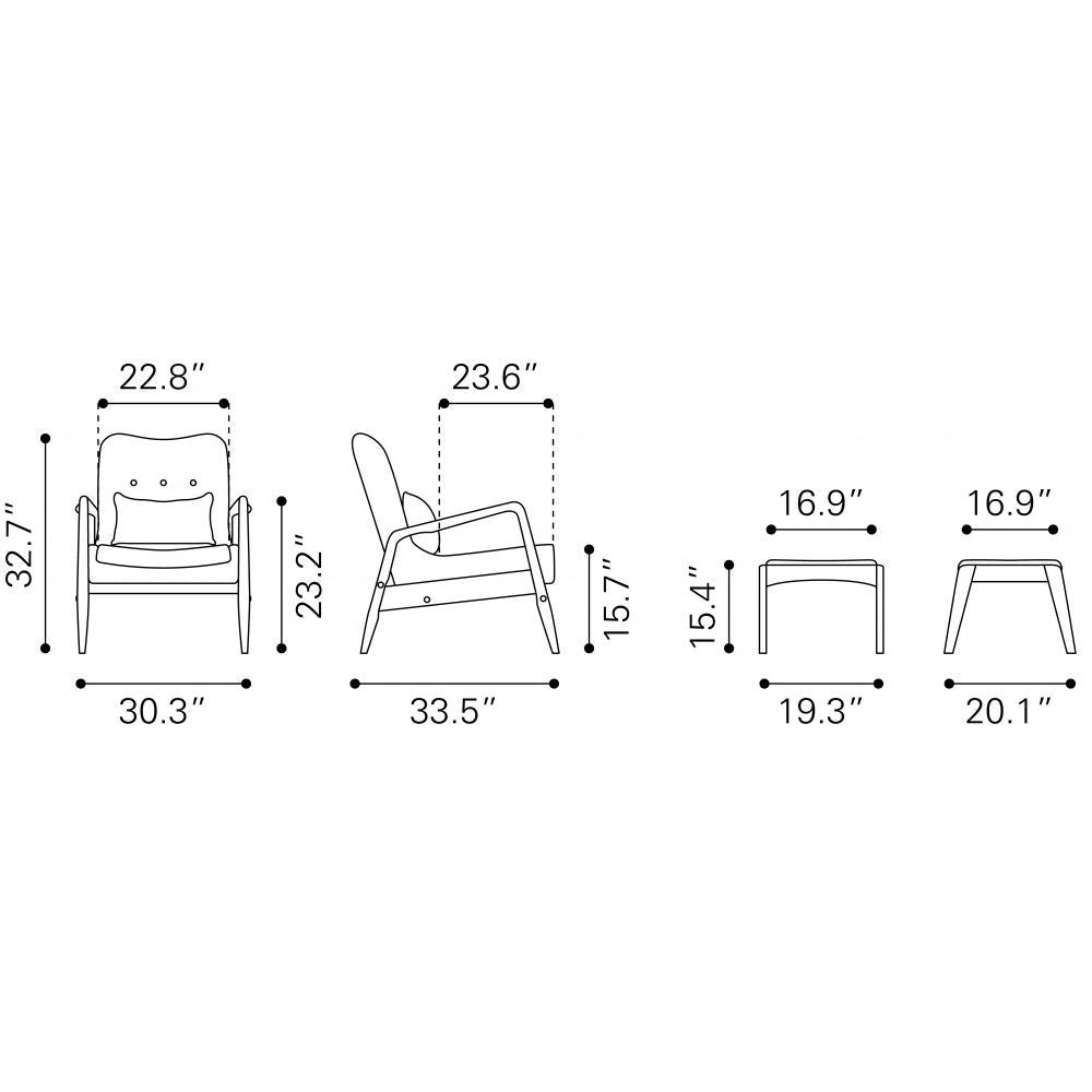 SILLÓN Y OTTOMAN NOGAL BEAT BULLY | Sillón y Ottoman Ocasional | Base Madera de Caucho Nuez | Nogal Márrón | Piel Sintética 100 % Poliuretano | Interior - 100535 - Zuo - NOGAL BEAT -