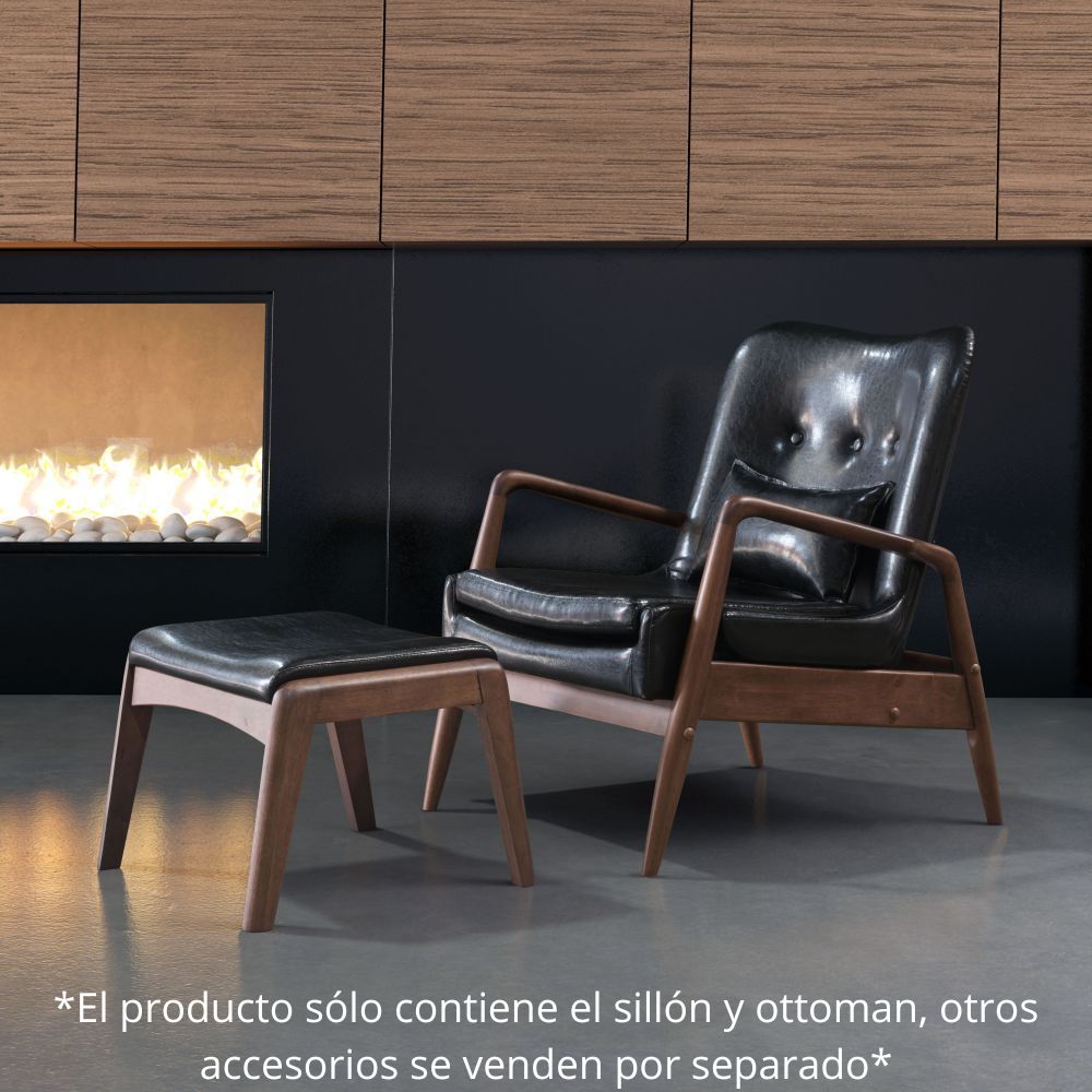 SILLÓN Y OTTOMAN NOGAL BEAT BULLY | Sillón y Ottoman Ocasional | Base Madera de Caucho Nuez | Nogal Negro | Piel Sintética 100 % Poliuretano | Interior - 100534 - Zuo - NOGAL BEAT - Sillon