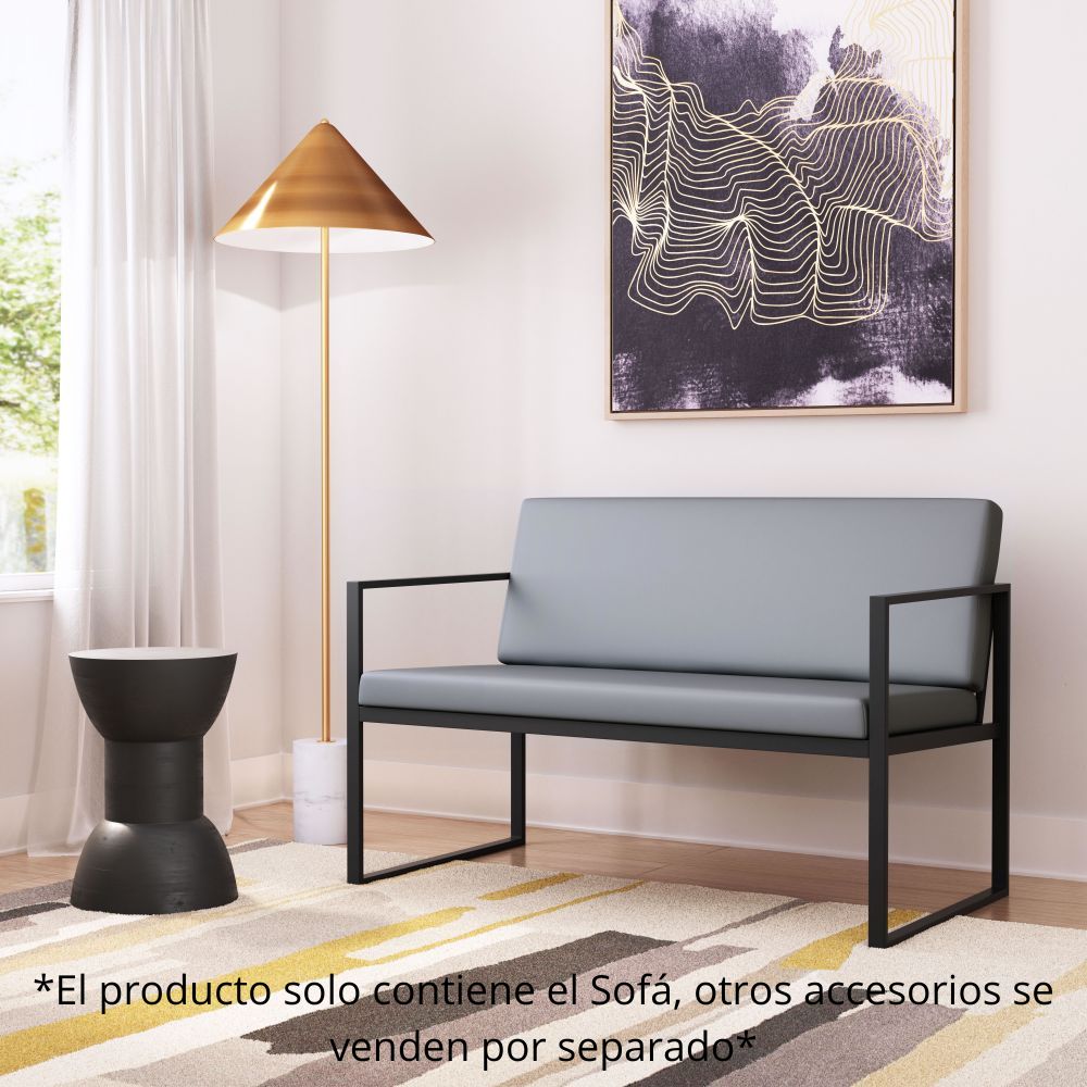 SOFÁ NOGAL BEAT CLAREMONT | Sofá Decorativo para Sala de Estar Recepción | Base Acero | Gris | Piel Sintética Madera Contrachapada | Interior - 101936 - Zuo - NOGAL BEAT - Sillon