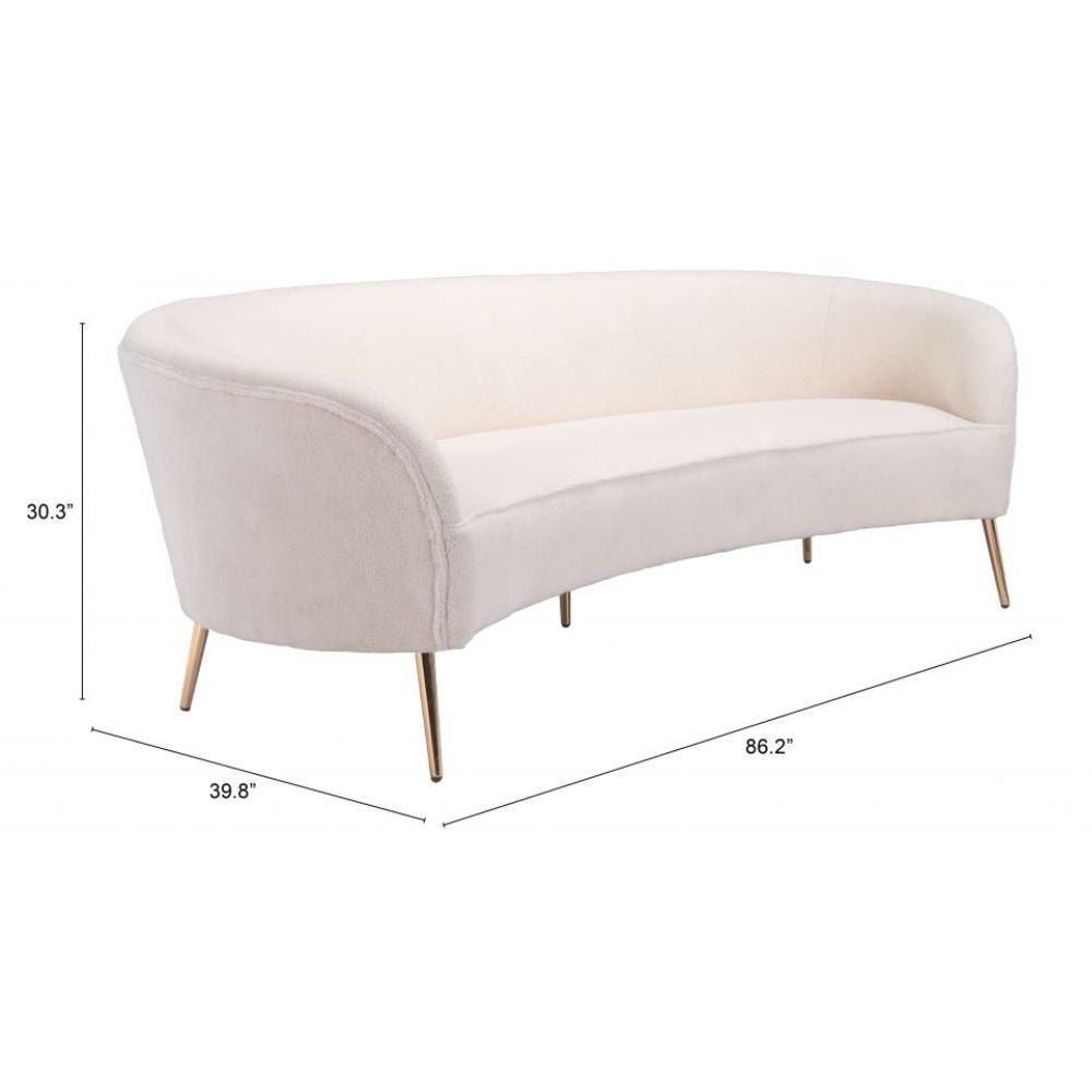 SOFÁ NOGAL BEAT LUNA | Sofá para Sala de Estar | 77 cm | Estructura Base Acero Oro | Beige | Tela Estilo Boucle 100% Poliéster Madera Contrachapada | Interior - 101850 - Zuo - NOGAL BEAT - Sillon