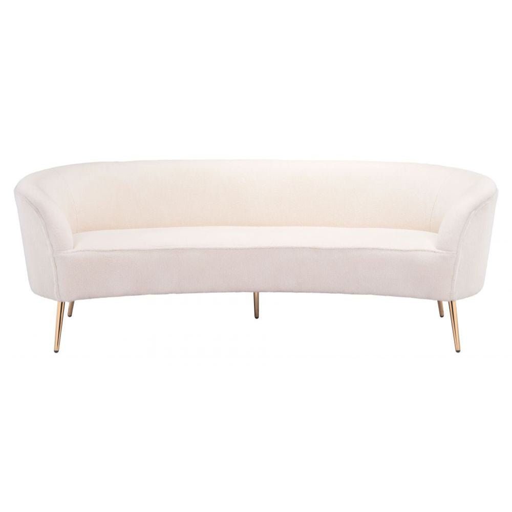 SOFÁ NOGAL BEAT LUNA | Sofá para Sala de Estar | 77 cm | Estructura Base Acero Oro | Beige | Tela Estilo Boucle 100% Poliéster Madera Contrachapada | Interior - 101850 - Zuo - NOGAL BEAT - Sillon