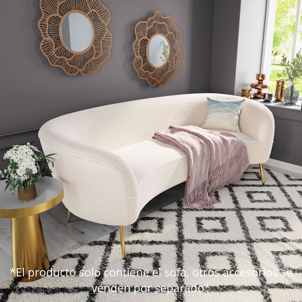 SOFÁ NOGAL BEAT LUNA | Sofá para Sala de Estar | 77 cm | Estructura Base Acero Oro | Beige | Tela Estilo Boucle 100% Poliéster Madera Contrachapada | Interior - 101850 - Zuo - NOGAL BEAT - Sillon