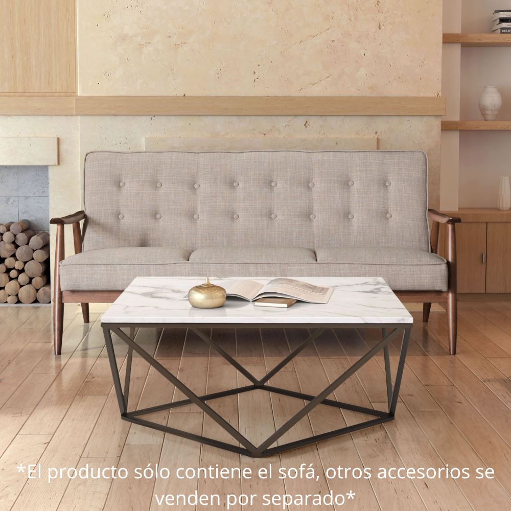 SOFÁ NOGAL BEAT ROCKY | Sofá para Sala de Estar | Base Madera de Caucho Marrón | Beige | Tejido 100% Poliéster MDF | Interior - 100533 - Zuo - NOGAL BEAT - Sillon